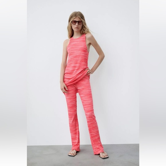 Zara 2pc Co Ord Set Rib Texture Pink Tunic Top Size S/M NWT